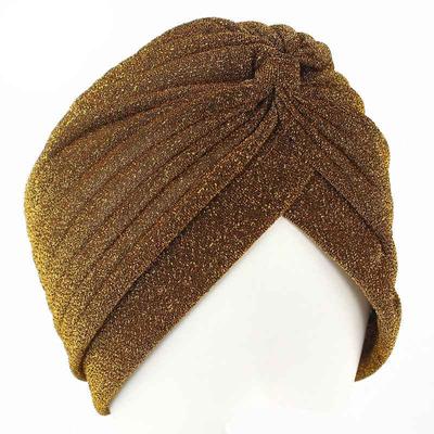 Polyester Fabric Hat Silk Indian Hat Muslim Headband Turban Golden Bright