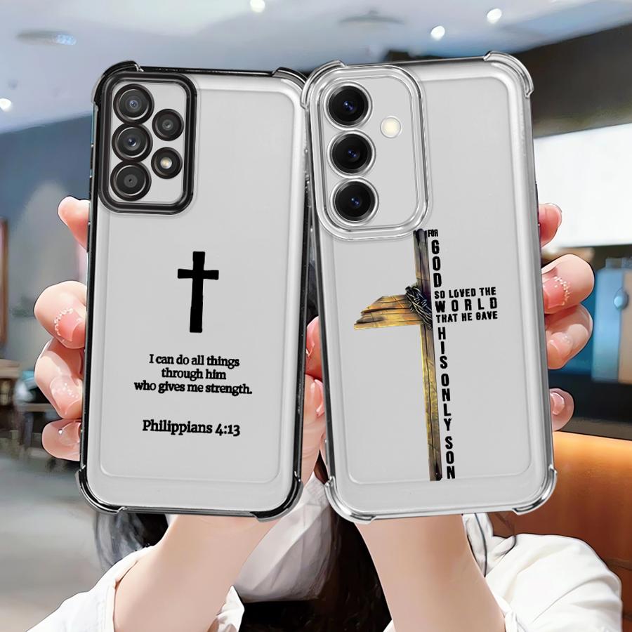 Simple Christian Cross Phone Cover Funda Case for Samsung Galaxy A33 A50 A23 A51 A16 A06 A14 A04 A54 A34 A12 A03 A15 A05 A24 A52