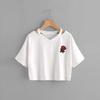 Women V\-neck Embroidered Rose Short T\-Shirt Ladies Top Girls