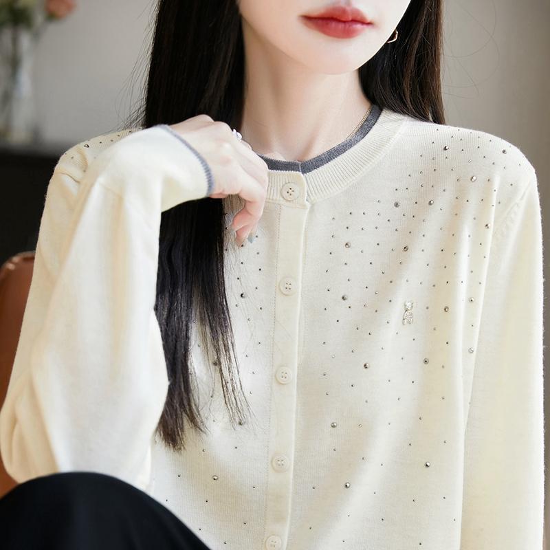 Women's Lightweight 50% Wool 50% Mulberry Silk Cardigan - 4-Season Versatile Knitwear for All-Year Comfort & Style