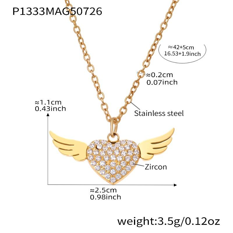 Meier Full diamond love zircon wings double layer clavicle necklace stainless steel 18k real gold jewelry