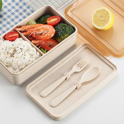 Portable Wheat Straw Lunch Boxs Containers with Compartments Knife Fork Picnic Food Container Microwave Bento Box