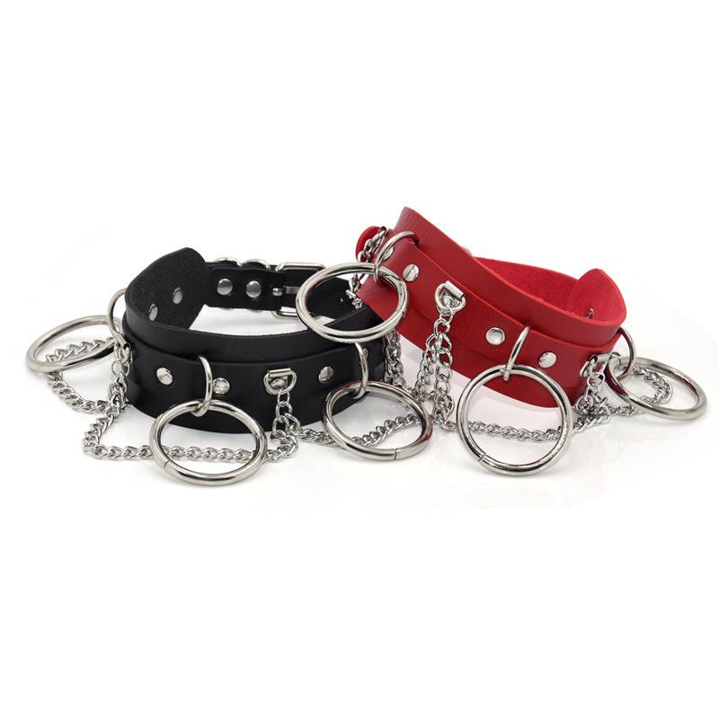 VaHppy Sex Toy Do Slave Collar Neck stainless steel + leather 43*5CM 140g 4colors Punk Fashion Cosplay SM  Sex games bondage