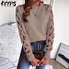 Women's Fashion Casual Spring Fall Solid Color Print Long Sleeve O-Neck Sweaters