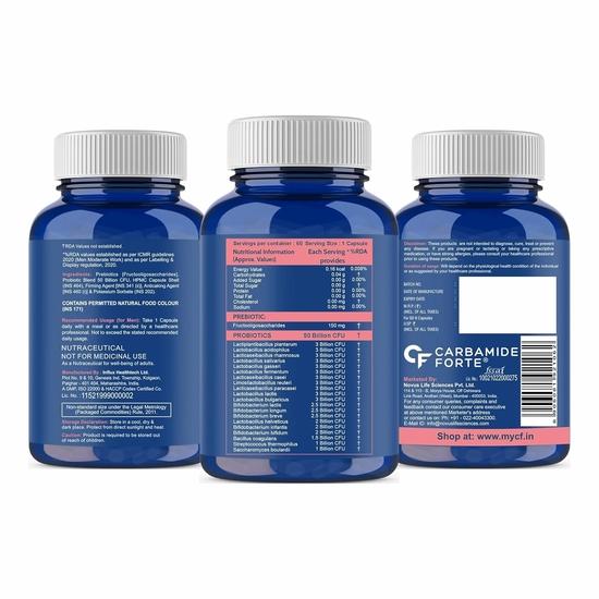 Carbamide Forte Probiotics Supplement 50 Billion CFU Gut Health Supplements with Probiotic | Gut Cleanse with Prebiotics and Probiotics– 60 Capsules