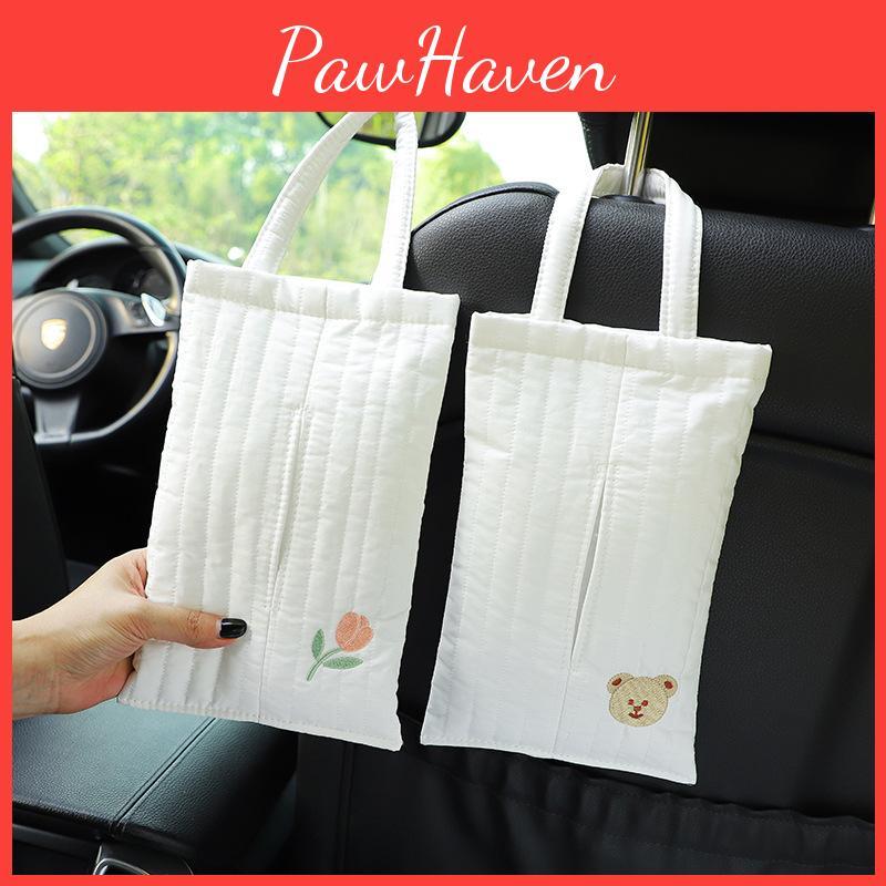 Car Tissue Box Creative Multi-function Cotton Cloth Embroidered Bear Car Seat Back Hanging Paper Towel Holder