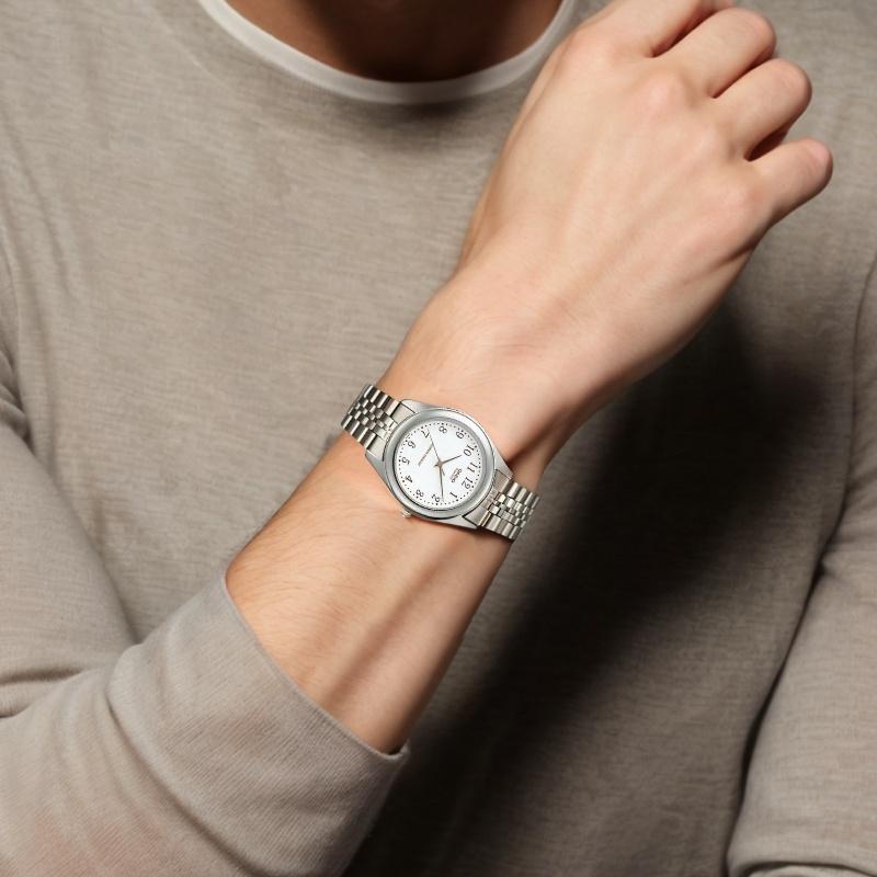 Casio STANDARD Series Life Waterproof Quartz Movement Stainless Steel Strap Japanese and Korean Watch Men's Watch White Dial MTP-1129AA-7BJH