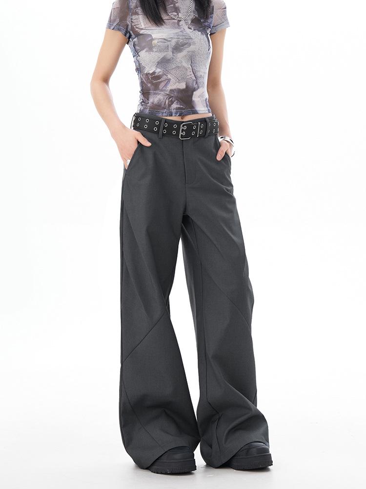 

Женские костюмные брюки премиум-класса серого цвета деконструированного кроя с широкими штанинами и средней посадкой Large серый