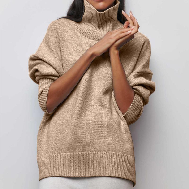

Women s new long-threaded sweater loose turtleneck autumn and winter knitted sweater S абрикосовый