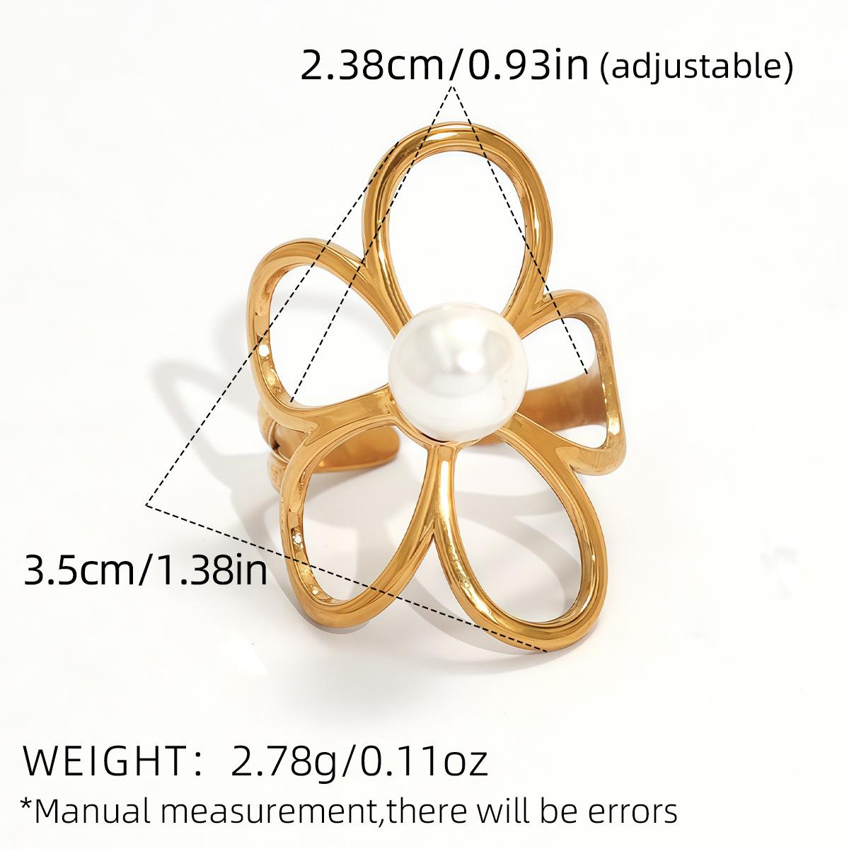 

Европейское и американское кольцо из нержавеющей стали с жемчугом и цветком, регулируемое - простое, стильное женское украшение