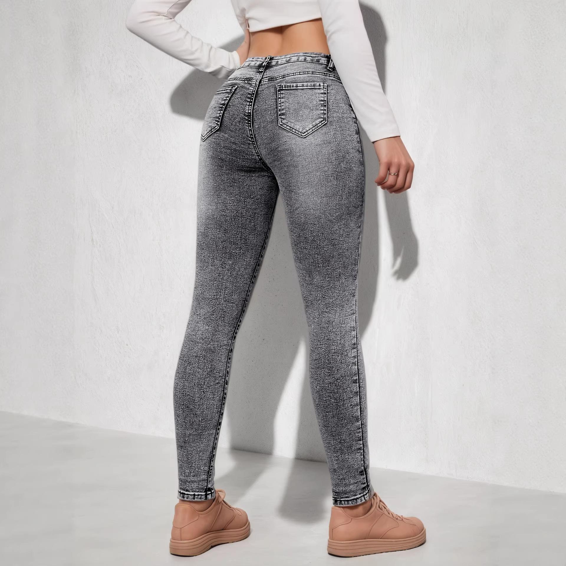 Women’s Skinny Pencil Trousers – New Arrival: Women’s Stretch Denim Skinny Trousers, High-Waisted and Slimming S серый
