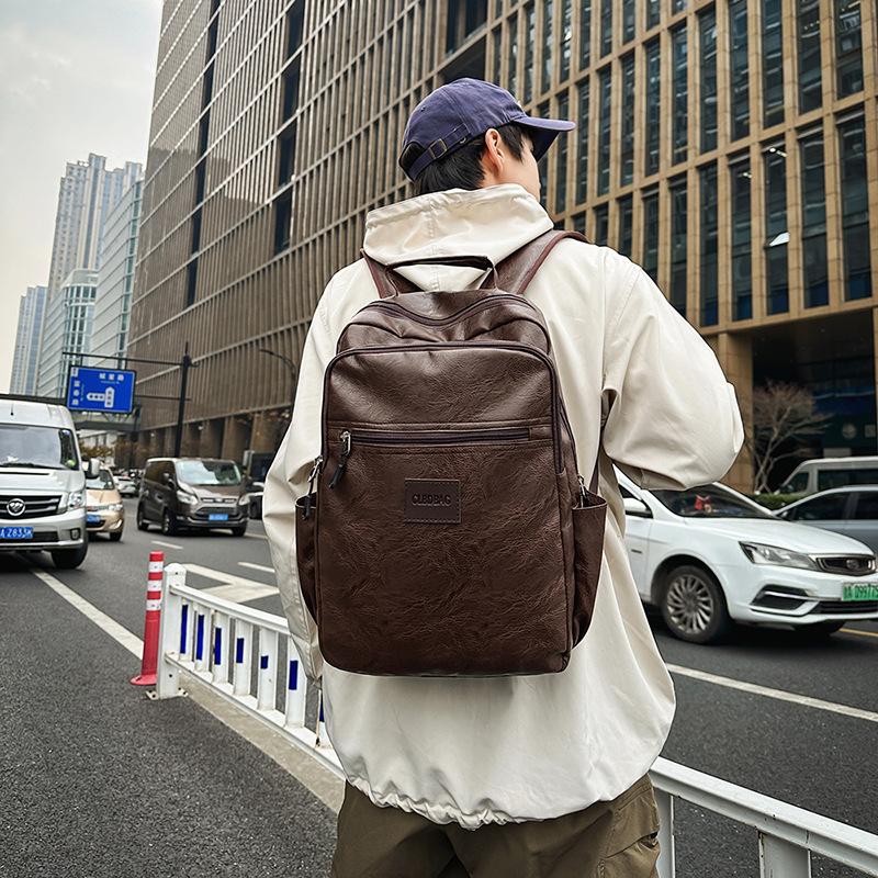 Retro pu soft leather morning backpack large capacity trend travel computer bag backpack