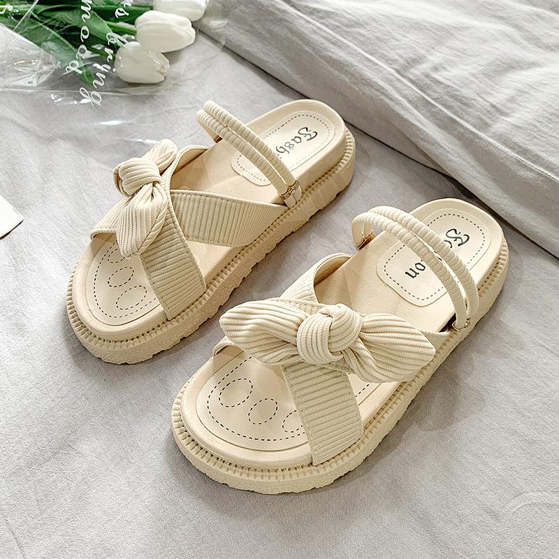 

Модные женские летние сандалии на плоской подошве, шлепанцы с узлом-бабочкой, женские шлепанцы, толстая платформа 35 белый