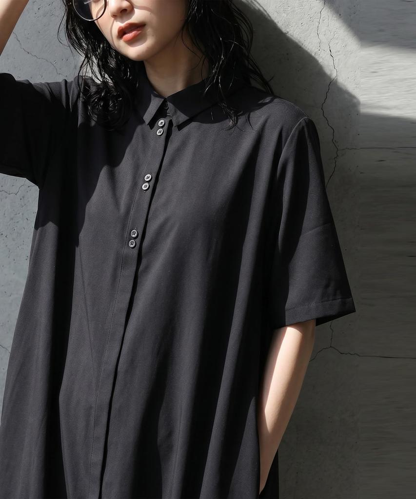Antiqua Right Choice for Effortless Shirt Dress for Short Cardigan Concealed Button Plus Adult 05 Black Plus [antiqua] "The Days" Women, Sleeve,