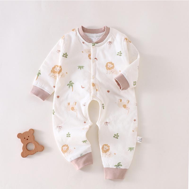 40g Thin Cotton Baby Romper, Open Crotch, Quilted Warm Onesie for Spring, Autumn, and Winter