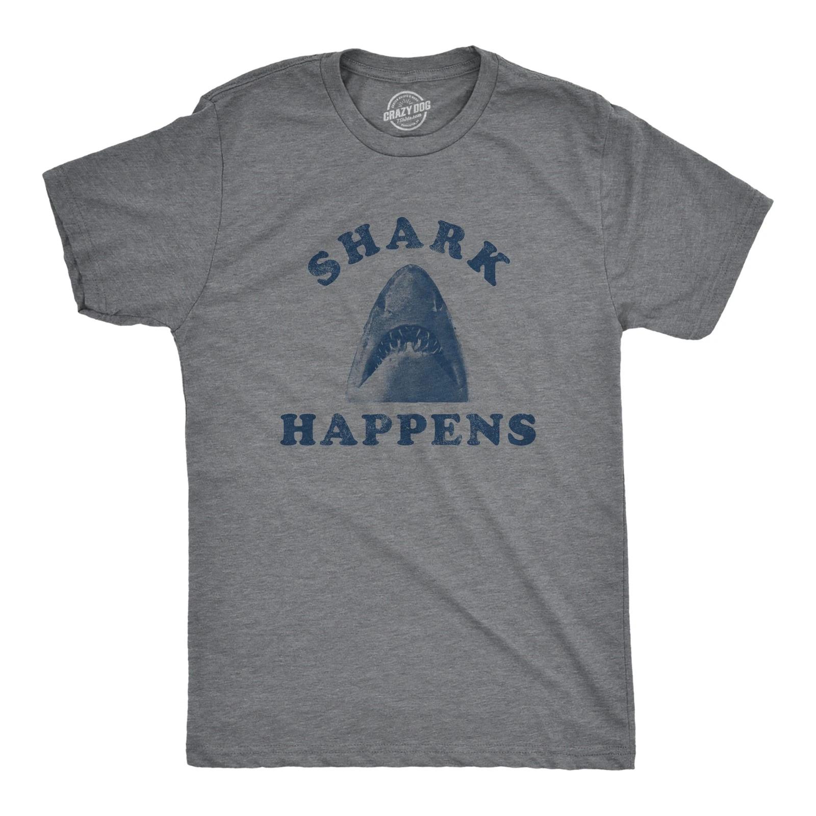 Mens Shark Happens T Shirt Funny Vacation Great White  Happens Funny Saying XS