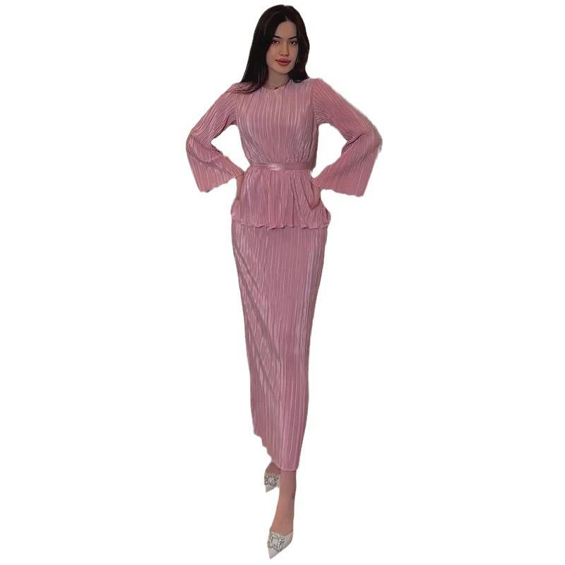Women's Slimming Silky Draped Top and Bodycon Skirt Set