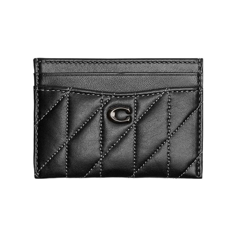 COACH Card Case 11 Solid Logo Logo Stripe Quilted Leather Card Case Regular Women s Black black чёрный