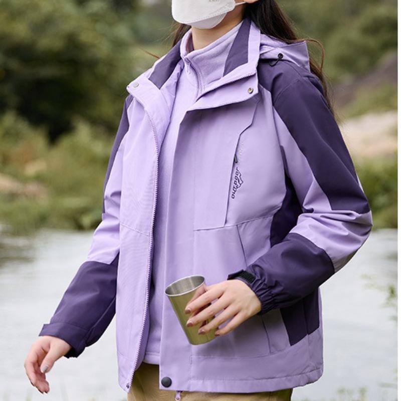 Three-in-one Two-piece Set with Velvet and Thickened Outdoor Double-layer Jacket with Removable Lining for Autumn and Winter