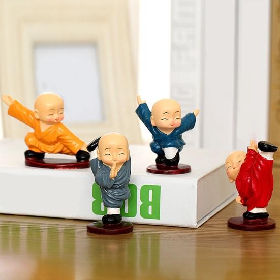 4 Pcs Baby Buddha Statue Small Buddha Monk Figurine Little Kungfu Monk Sculpture for Home Office Desk Car Dashboard Decor