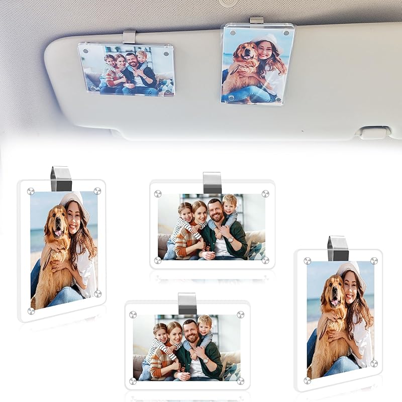 2Pcs Car Picture Holder, Magnetic Car Photo Holder, Car Visor Photo Clip For 3 Inch Photos, Personalized Acrylic Visor Clip For Drive Safe