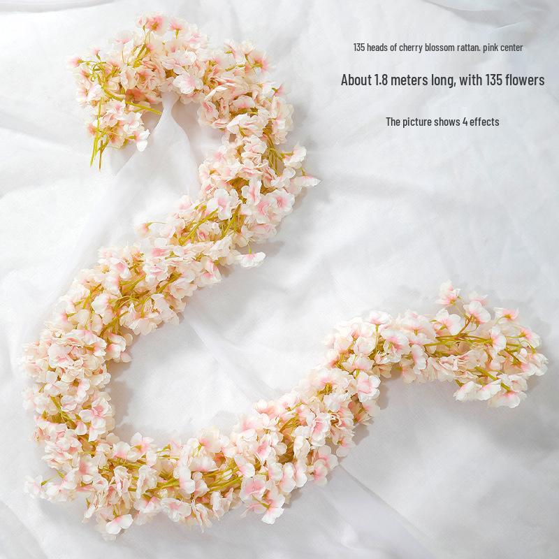 Artificial Cherry Blossom Vine – Silk Floral Decoration for Indoor Ceilings and Air Conditioning Water Pipe Covers