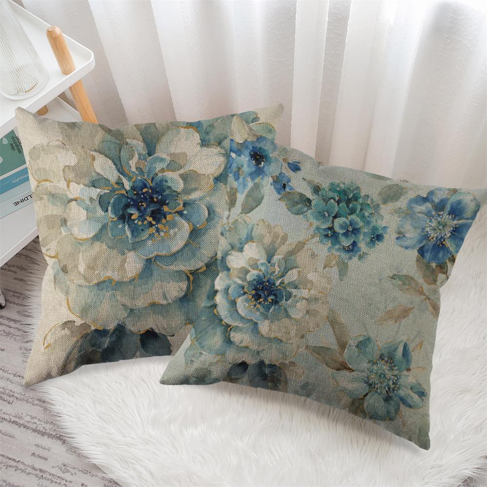 Indigold Watercolor Flower Pillow Cover Blue Bird Floral Cushion 45X45Cm Linen Pillowcase Decoration Salon Cushion Cover