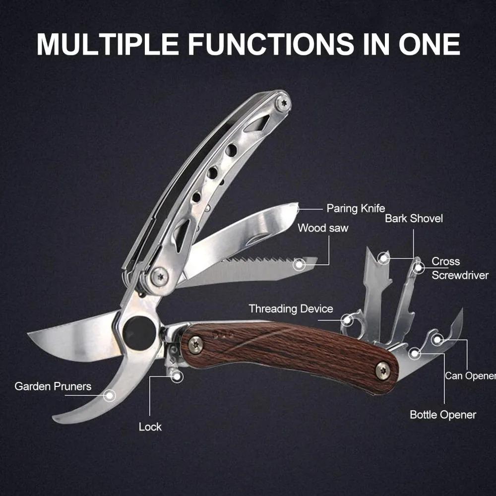 6 In 1 Multifunctional Gardening Duty Tools For Fresh Branches Scissors Hand Pruning Shears With Saw,Bark Shovel And Safety Lock