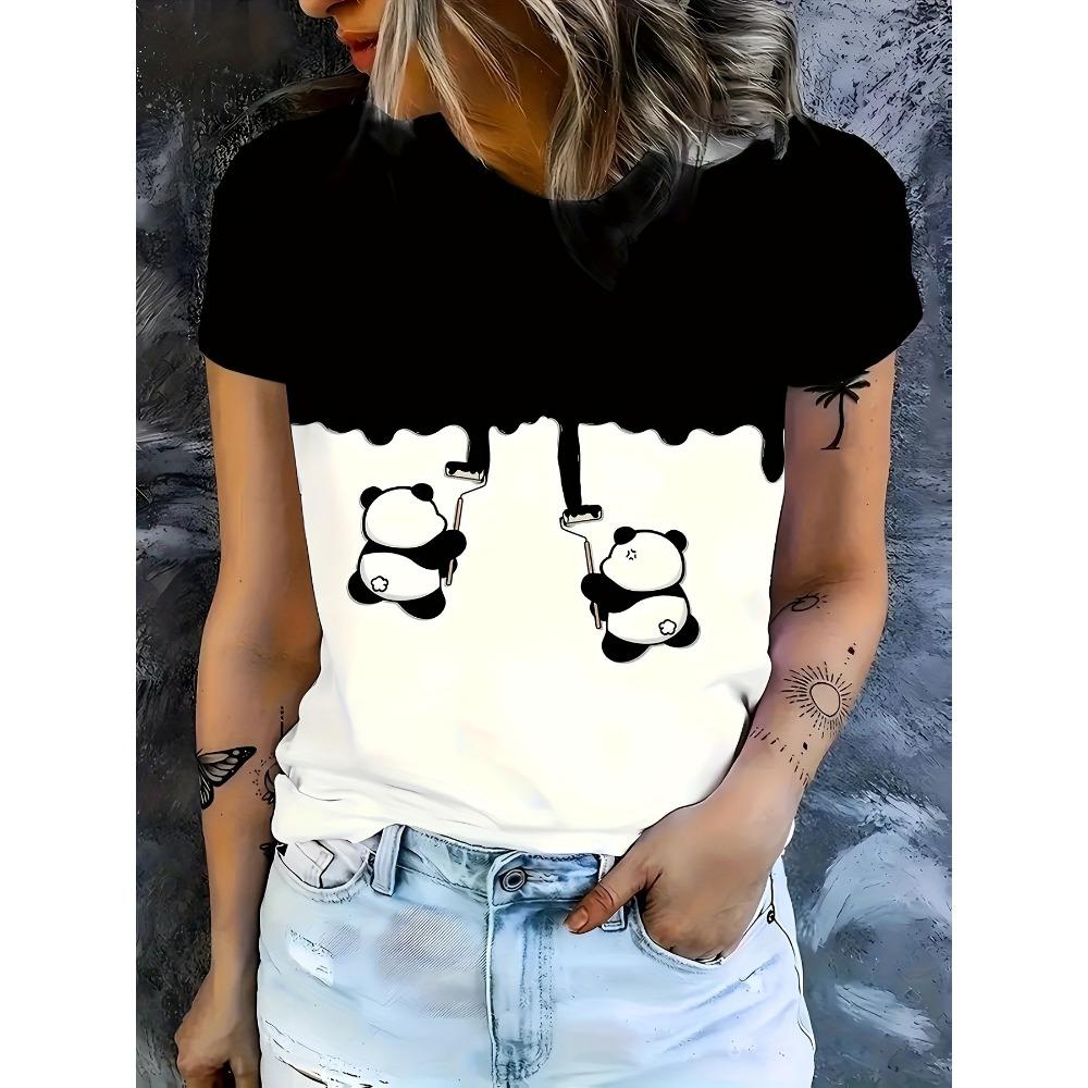 Cute Animal Pattern 3D Digital Printing Women's Trendy Round Neck Short Sleeved T-shirt