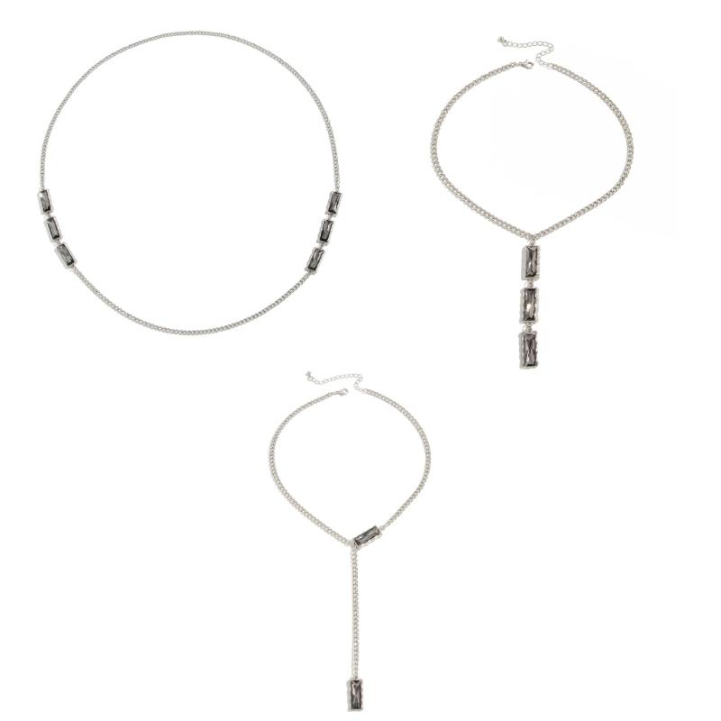 Black Acrylic Rhinestones Pendant Neckchain Alloy Chain Collarbone Necklace Stylish Jewellery Piece for Long Time Wear
