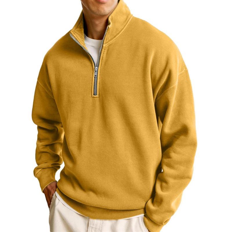 Spring Autumn Stand Collar Half Zipper Pullover Sports Sweatshirt Male Loose Casual Solid Color All-match Top Men