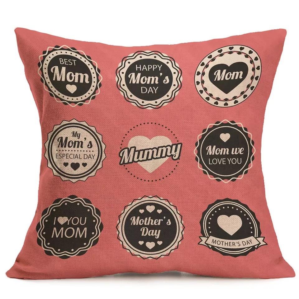 New Mother's Day Gift Text Love Pattern Pillowcase Linen Print Decorative Pillow Cushion Cover