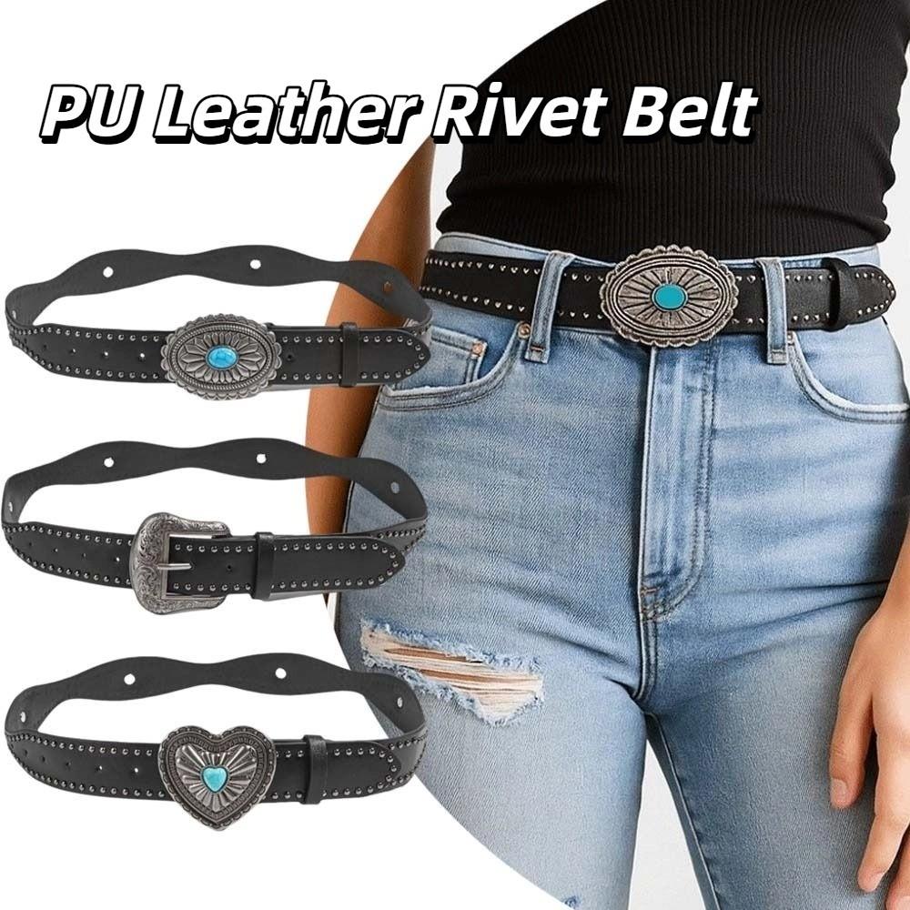 Metal Buckle Wide Waistband Punk Y2K Girl Waistband Retro PU Leather Rivet Belt  Daily