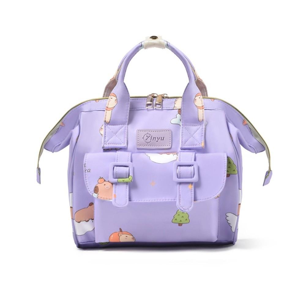 

Мультяшный принт Рюкзак для мамы Большой вместимости Сумка для подгузников для малыша Сумка через плечо для мамы Повседневные прогулки фиолетовый