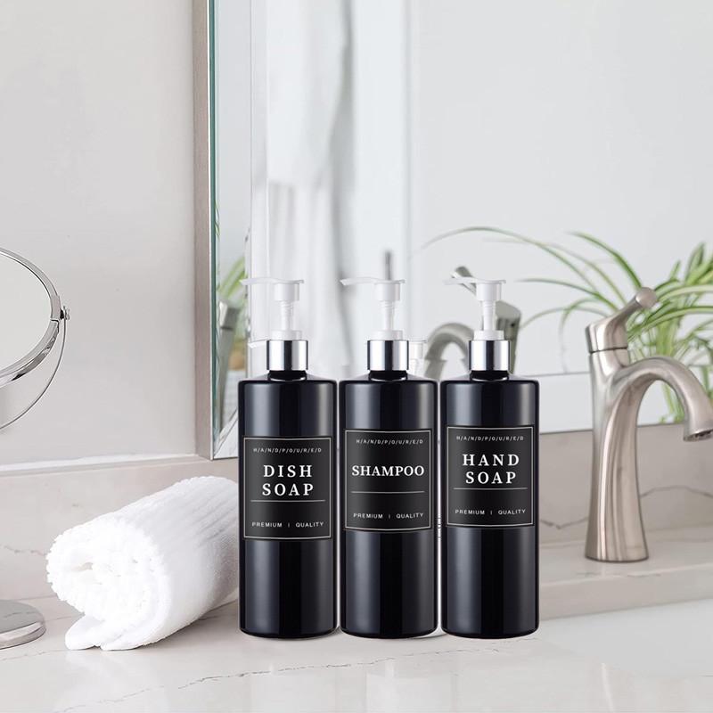 500 ml Lotionflasche mit Pumpseife und Spülmittelspender-Set, Küchen-Duschflaschen, nachfüllbar, mit Etiketten