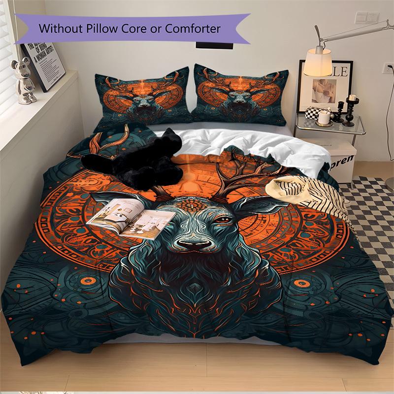3pcs Deer Mandala Soft Comfortable Bedding Set, For Bedroom, Guest Room And Dorm, All Season Use, High-Definition Printing, Machine Washable 142