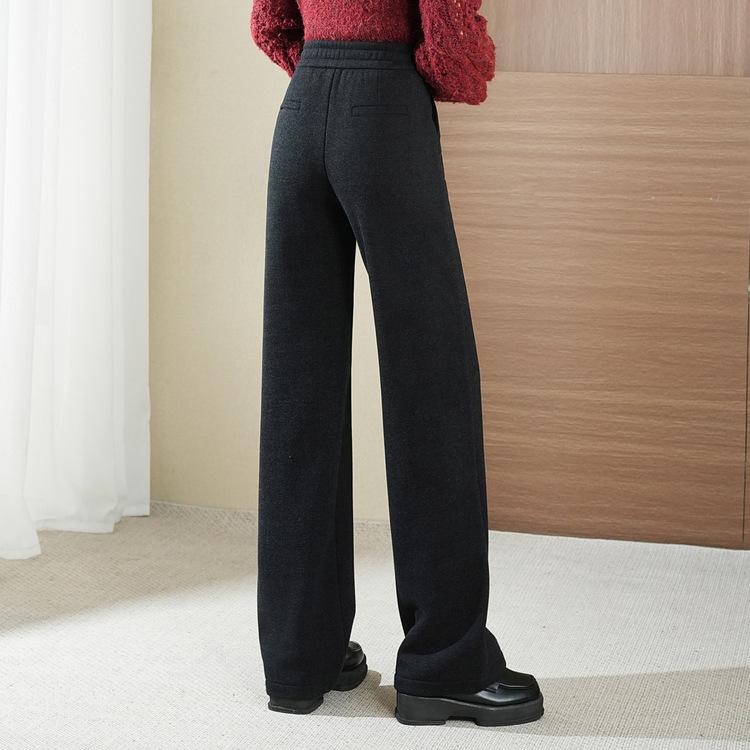 Mom Pants Autumn and Winter Wool Casual Wide-leg Pants Plus Velvet Thickened Middle-aged and Elderly Women's Pants Grandma Pants Straight Trousers