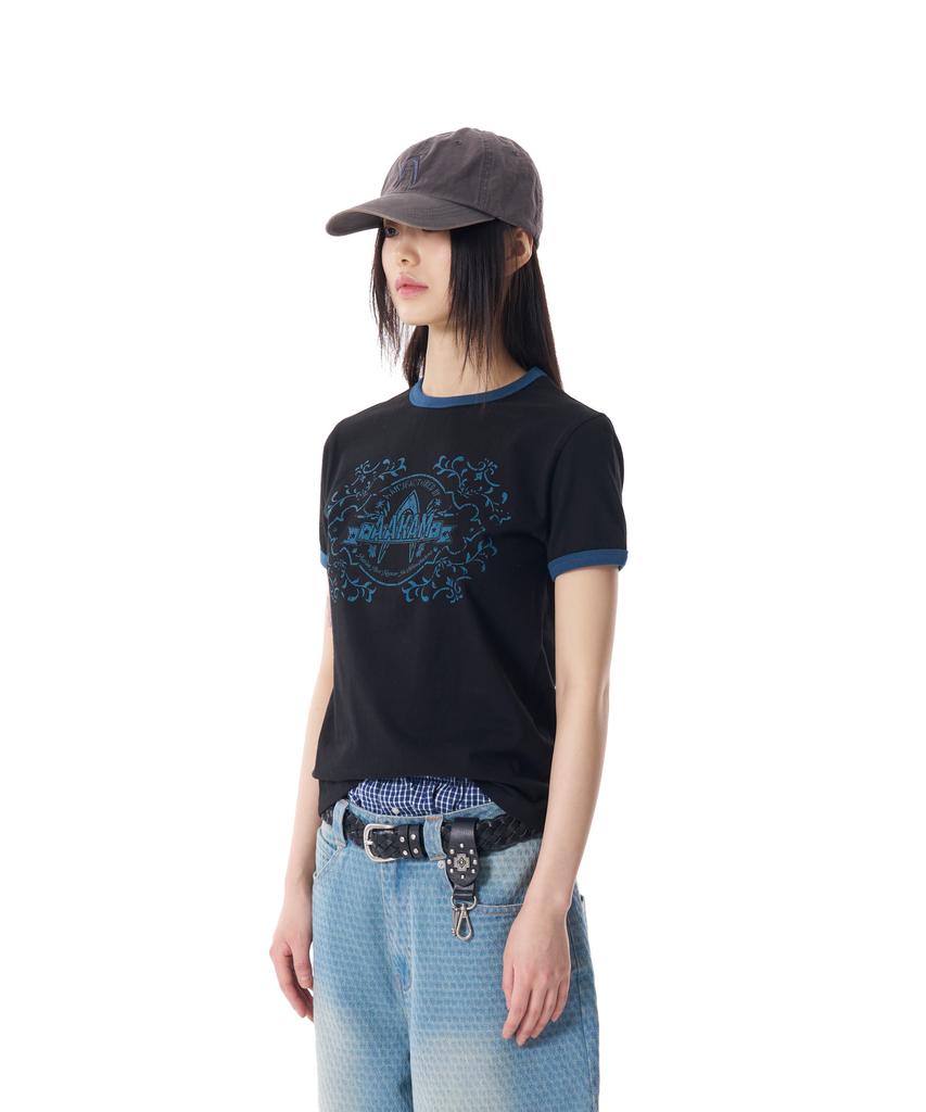 AAKAM Stamp Printed Ringer Top (Black)