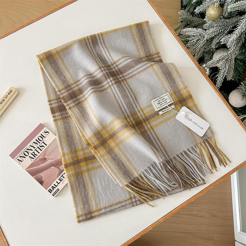 

Универсальный искусственный кашемировый мягкий и липкий клетчатый шарф с кисточками для женщин, зимний роскошный новый модный утолщенный теплый платок 188*32cm