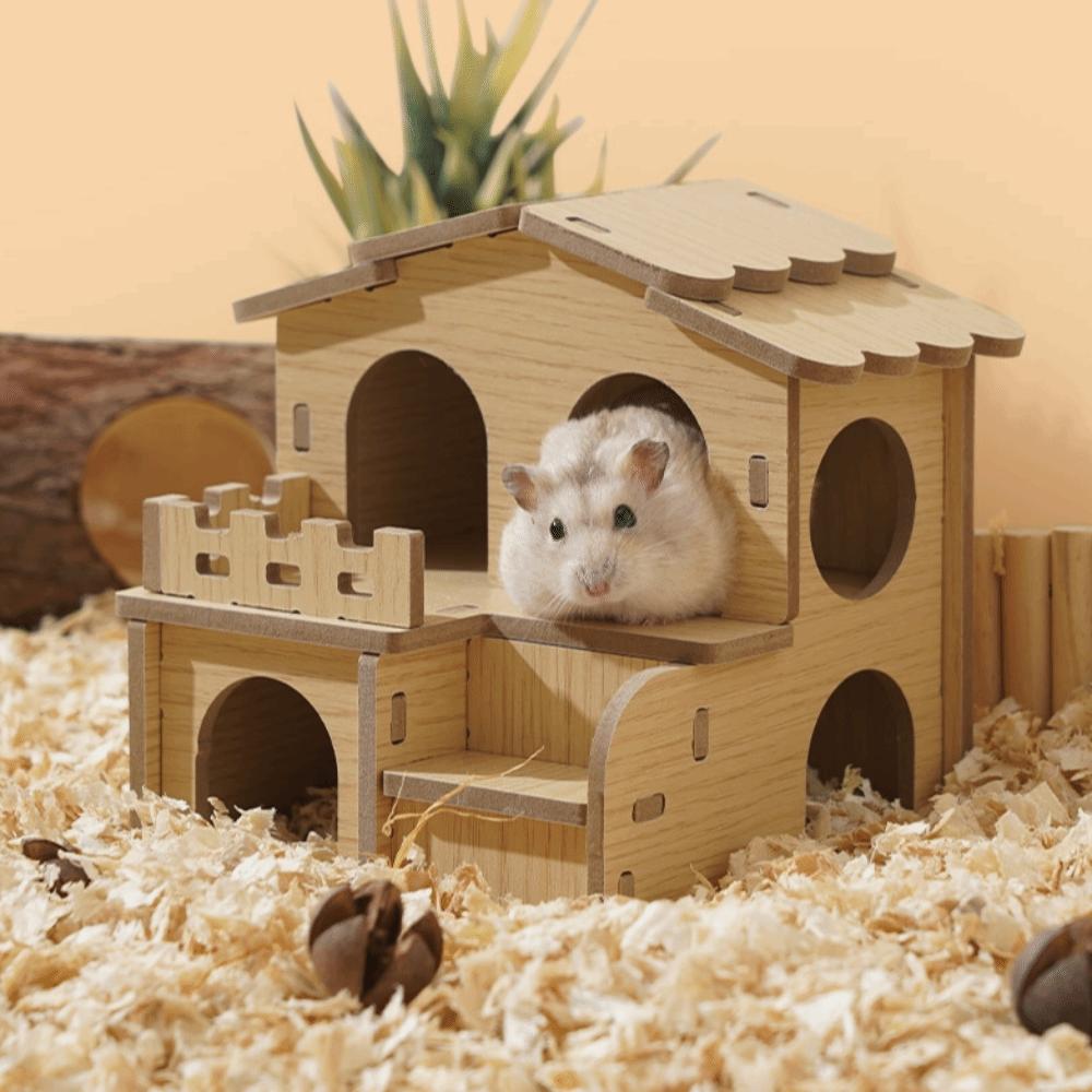 Durable Hamster House Natural Wooden Small Pets Hideaway New Hamster Hide Villa for Chinchilla