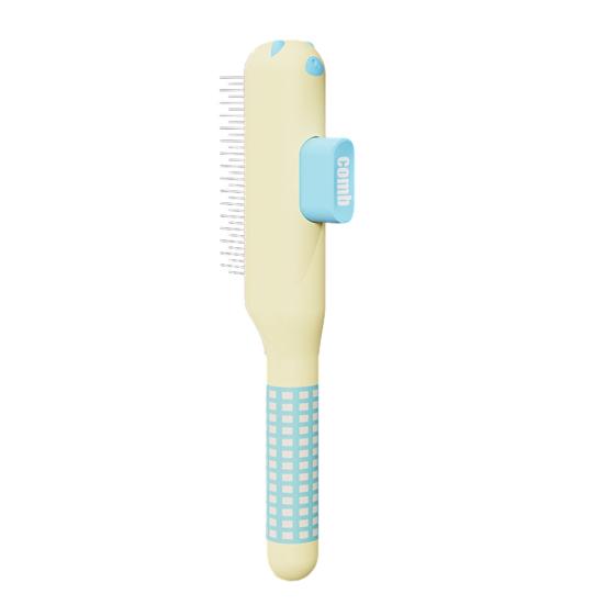 Pet Grooming Comb Self-Cleaning Dog Gentle Undercoat Rake Deshedding Brush for Detangling Dematting Long Matted Fur жёлтый