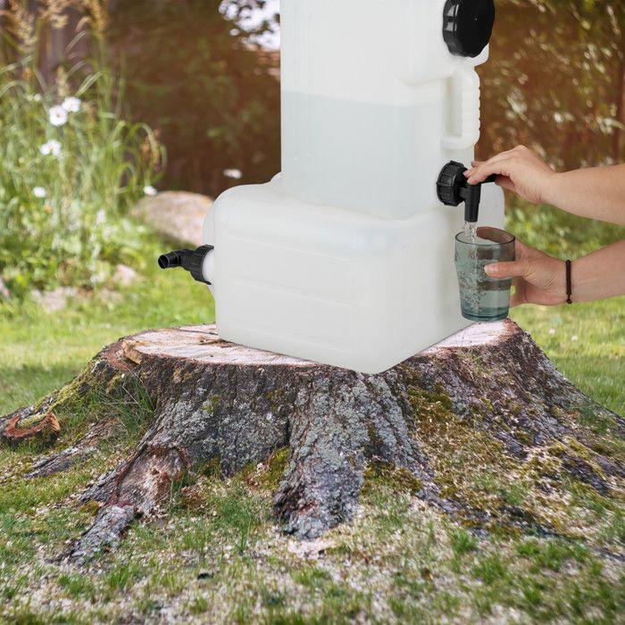 Relaxdays jerrican d’eau avec robinet, plastique sans bpa, grande ouverture, poignée, 20 litres, noir et blanc