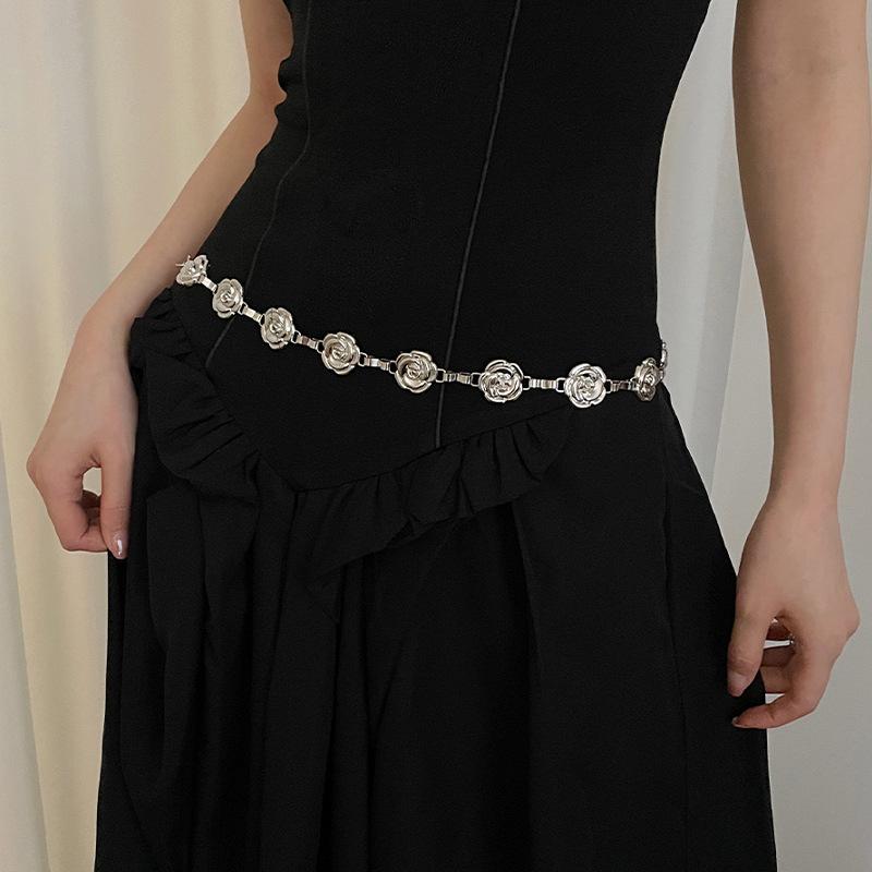 Retro Ethnic Style Women'S Metal Flower Waist Chain Accessories Spice Girl Dress Decoration Thin Belt Waist