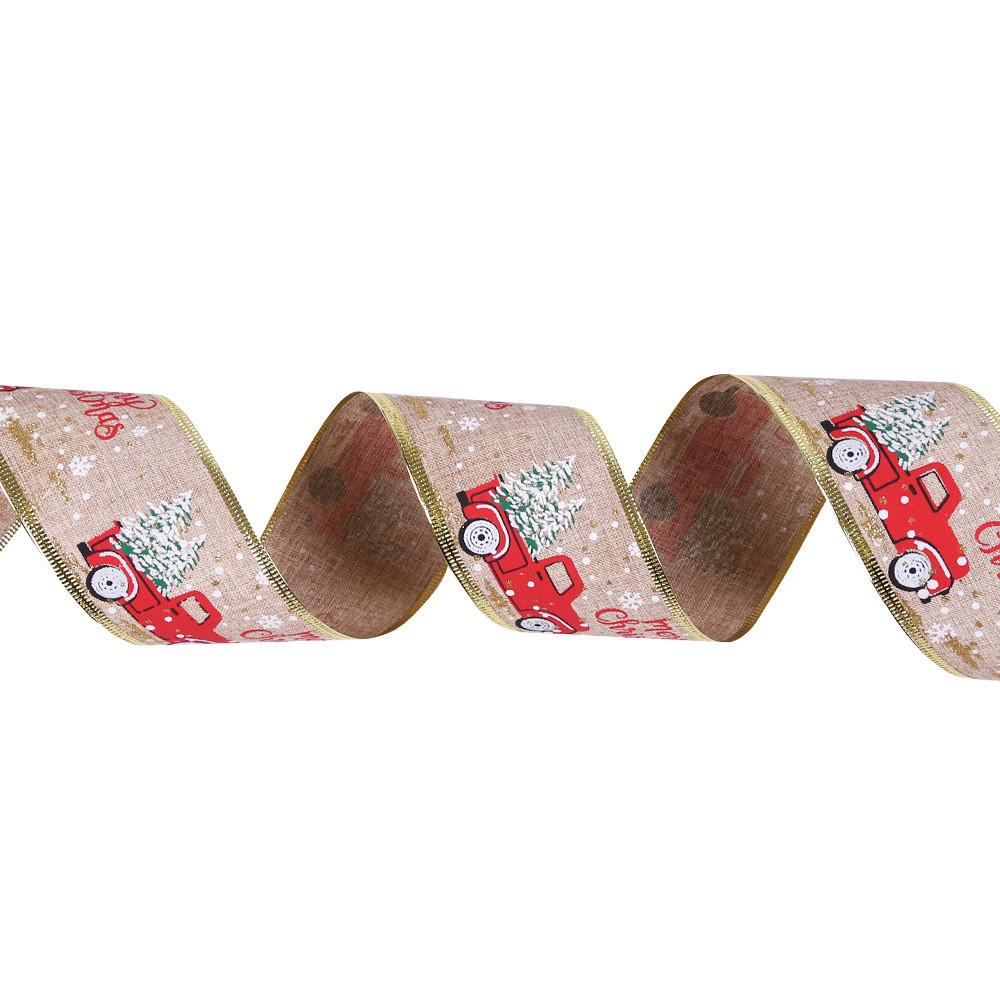 10 Charming Meter Christmas Car And Tree Decor Sparkly Gold Printed Ribbon Fabric
