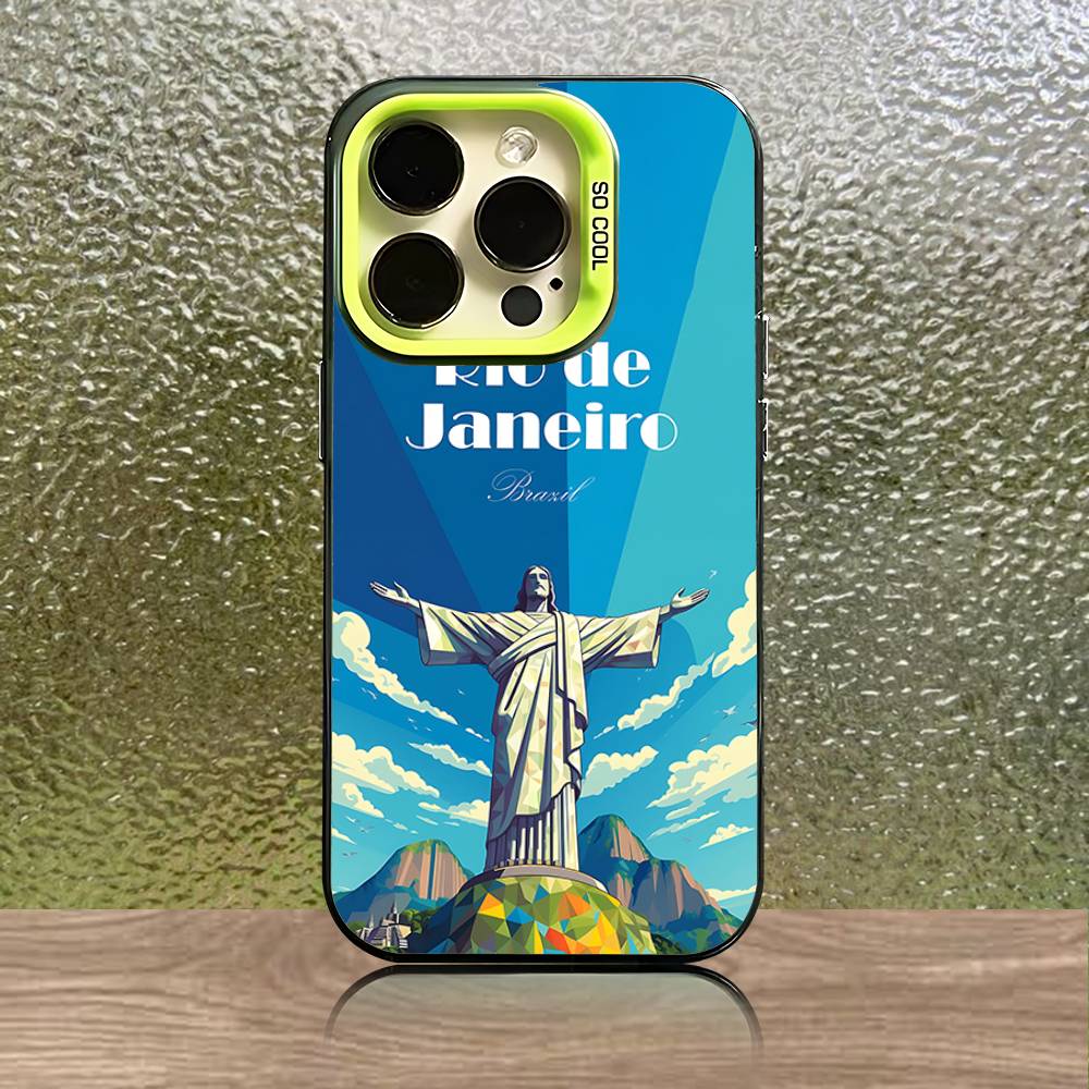 Christ the Redeemer Brasil Phone Case For iPhone 16,15,14,13,12,11,Pro,Max,Plus,Mini,SE Green Candy Matte Shockproof Cover iPhone16se4