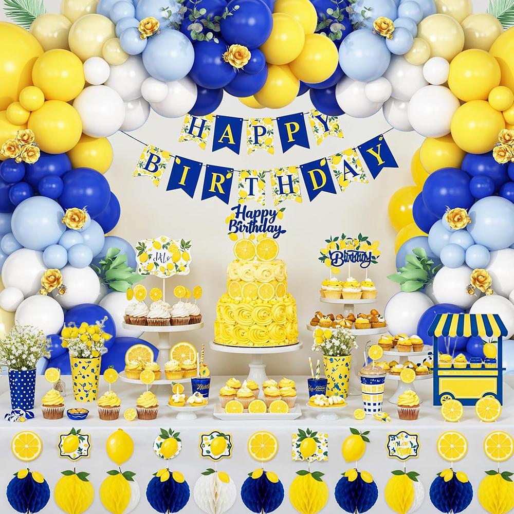 Blue Yellow Theme Balloons Arch Royal Blue Baby Blue White Balloon Garland Kit Kid Birthday Party Baby Shower Wedding Decoration