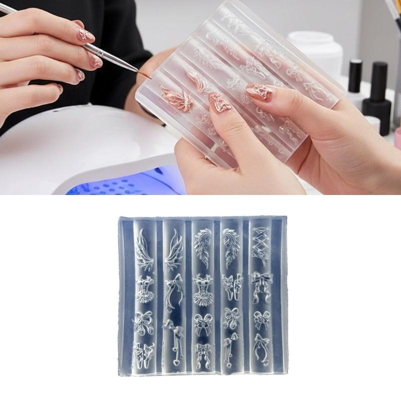 Elegant Lace Silicone Nail Art Mold Reusable Relief Template Professional Manicure Supplies for Crafting Accessories