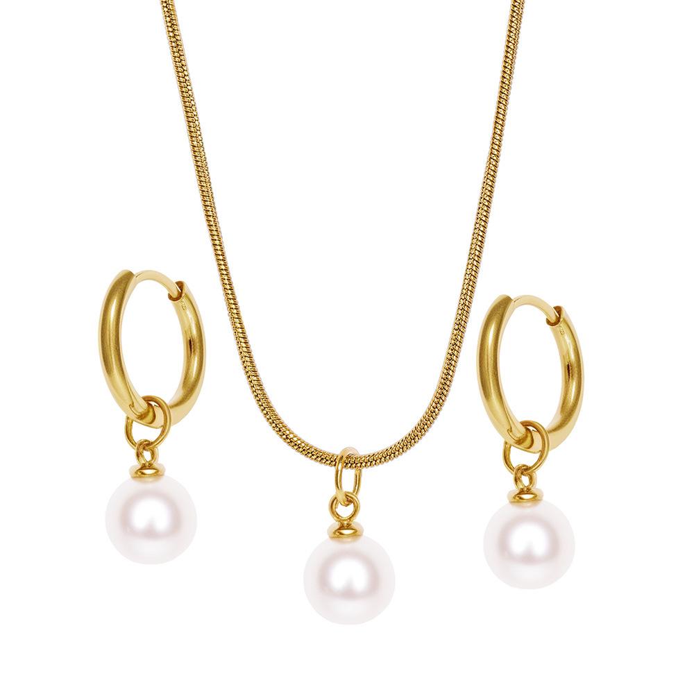 Titanium Steel High-End Off-White Pearl Pendant Necklace & Earring Set for Women - Niche Light Luxury Jewelry