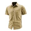 Solid Color Short Sleeved Men's Shirt Washed With Pure Cotton, With A Flanged Style, Sporty And Casual Loose Fit Shirt