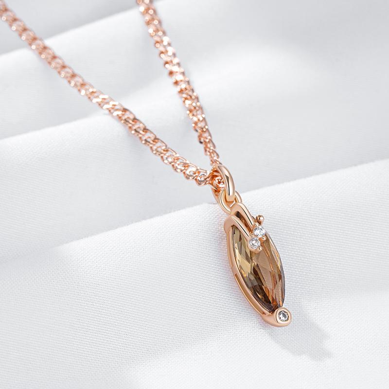 Rhombus Brown Natural Zircon Pendant Necklace For Women Fashion Rose Gold Color Vintage Party Fine Daily Jewelry